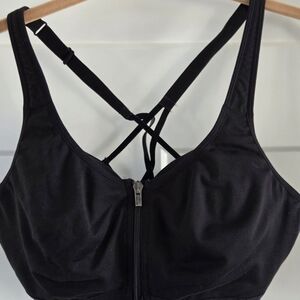 Victoria's Secret VSX Sports Bra Black White Gray Zipper Closure Front 36D